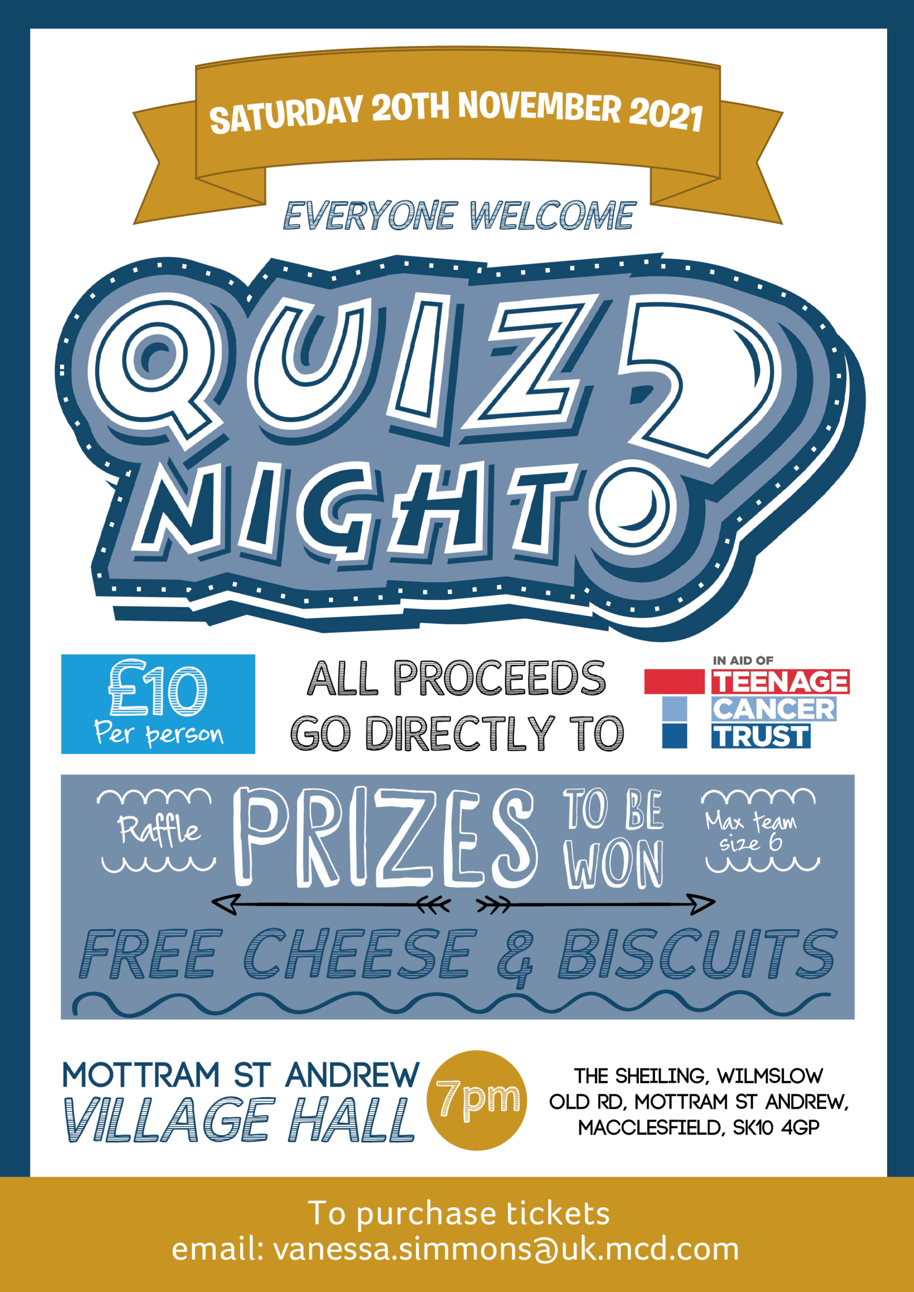 2021 Teenage Cancer Trust Quiz Night Poster